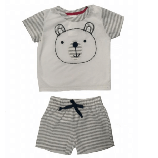 Bear Printed T-shirt And Gray Shorts Set For Toddlers